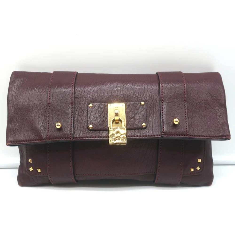 Marc Jacobs Padlock Flap Clutch Burgundy Grained Leather Small Bag - Picture 2 of 10